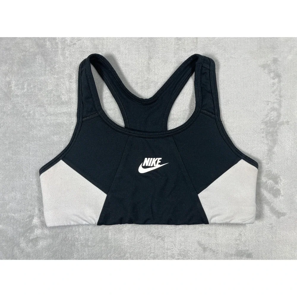 Nike Dri Fit Sports Bra Women's S Black Gray Racerback Medium Support Activewear